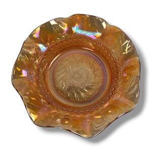 Imperial Carnival Glass Marigold Bowl Fluted Ruffle Iridescent Decorative Dish